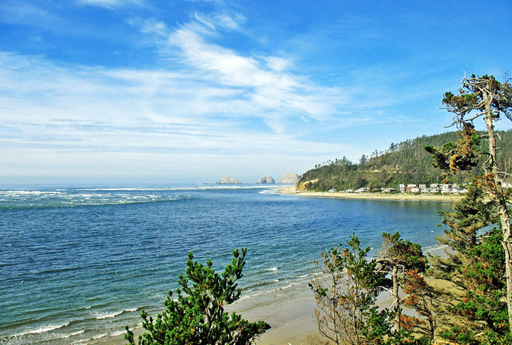 View of Netarts Bay with Oceanside in the distance.