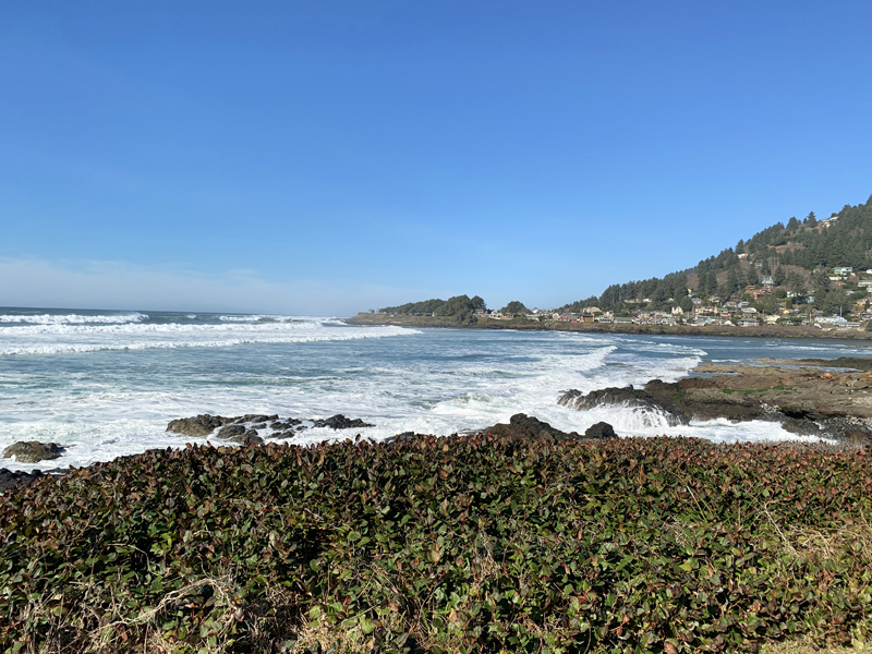 Yachats village view from the shoreline