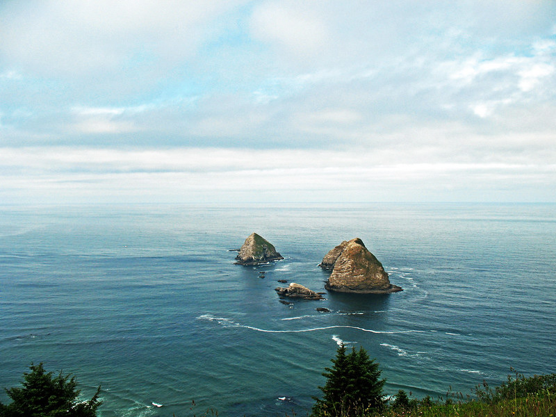 Overlooking the Three Arch Rocks at viewpoint high above Oceanside.